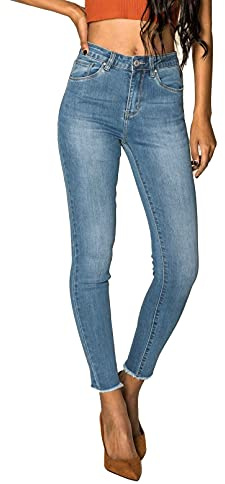 Nina Carter P077 - Pantaloni skinny da donna, a vita alta, aspetto usato, effetto slavato, XS
