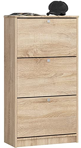 AKORD Schuhschrank mit 3 Schuhkippern | Schuhkipper | Schuhregal geschlossen | Schuhbank | Schuhaufbewahrung | B60 x H113 x T28,5 cm, Gewicht 29 kg | Farbe Sonoma Eiche