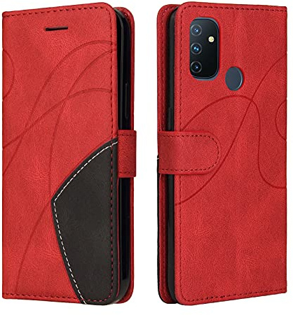 Fatcatparadise Kompatibel mit OnePlus Nord N100(5G) Hülle, Leder PU Brieftasche Handyhülle Flip Case Silikon Bumper Schutzhülle Klapphülle. Lederhülle mit Kartenfächern und Standfunktion (Rot)