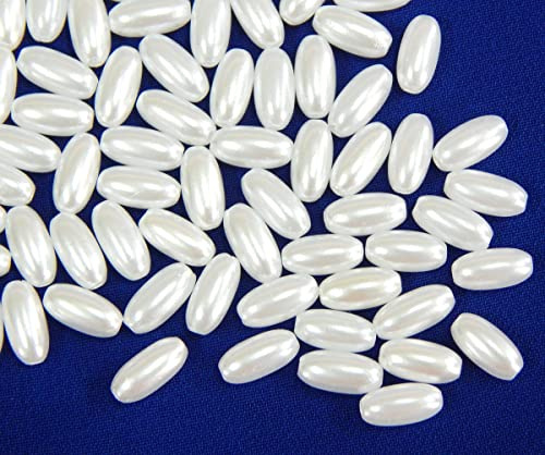 Perlin Zuchtperlen Wachsperlen 10 x 6 mm Weiß 200 Stück Oval ABS Kunstperlen Perlmutt Perlen zum Auffädeln für Schmuck Basteln Hochzeit Tischdeko Streudeko