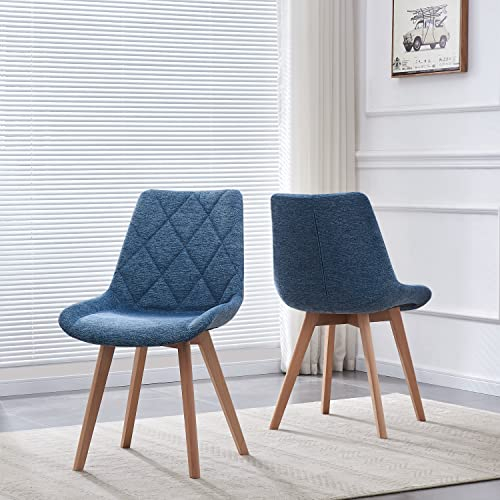 B&D home® Esszimmerstühle Tania 2er Set – Polsterstuhl mit ergonomischer Sitzschale, Webstoff Blau, Massivholzbeine Natur, skandinavisches Design für Esszimmer, Küche, Büro, Wohnzimmer