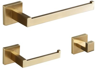 Bathroom Hardware Set 15.7-Inch Towel Bar,Towel Hook,Toilet Paper Holder Brushed Gold Stainless Steel Bathroom Accessories Gudetap GTS199BG