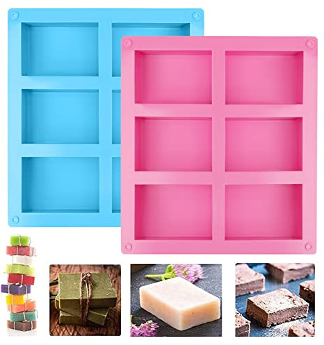 DONQL 2 Pièces Moule Savon en Silicone, Moules à Savon, Moule Silicone Rectangulaire 6 Cavités, Doux et Facile à Libérer, Moule Rectangulaire Silicone DIY Savon, Artisanat Fait Maison (Bleu + Rose)