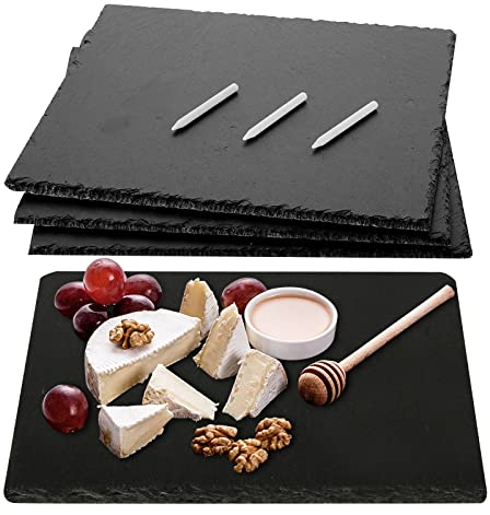 Oungy 12PCS Black Slate Cheese Board with Chalk, 10x5 Inch Slate Charcuterie Boards Stone Plates for Cheese Appetizers Meat Fruit