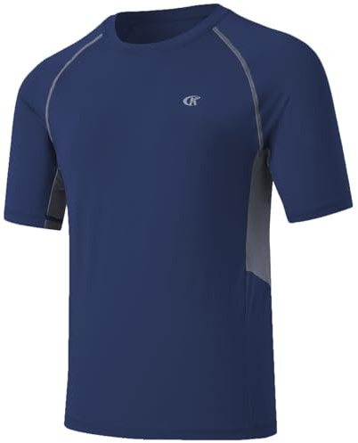 Huayuzh Camiseta de natación de manga corta con protección UPF 50+ para hombre, de secado rápido, para surf, piscina, entrenamiento, playa, deportes, 7-azul marino, 4XL