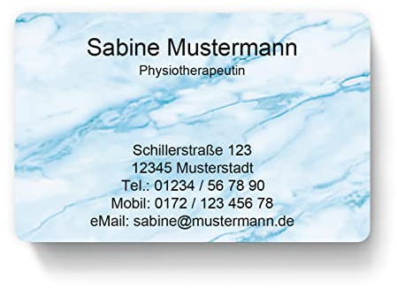 100 Visitenkarten, laminiert, 85 x 55 mm, inkl. Kartenspender - Design blauer Marmor