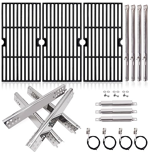 Adviace Grillroste Ersatzteile für Charbroil Advantage 463344116, 40,6 cm Gusseisen-Grillroste, Edelstahl-Brennerrohre, Heizplatten-Schilder, verstellbare Tragerohre und Zünder.
