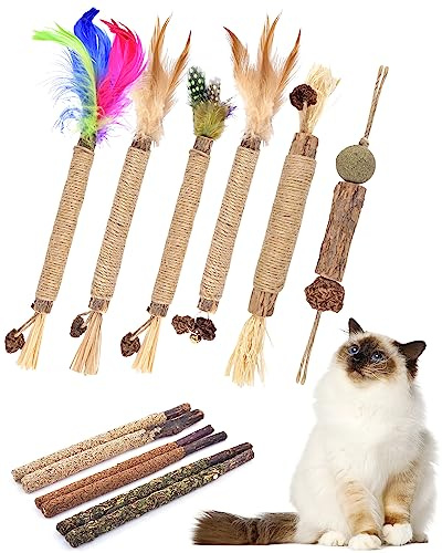 TINDTOP Silvervine-tuggpinnar för katter, paket med 12 naturliga tuggleksaker för kattungar, Matatabi-tandvård, ökad aptit, lugnar ångest