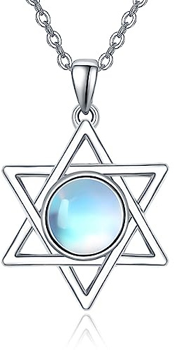KINGWHYTE Collar de estrella de David con piedra lunar para mujer, plata de ley 925, colgante de estrella de David, cumpleaños, San Valentín, joyería de regalo para mujeres y niñas, Plata