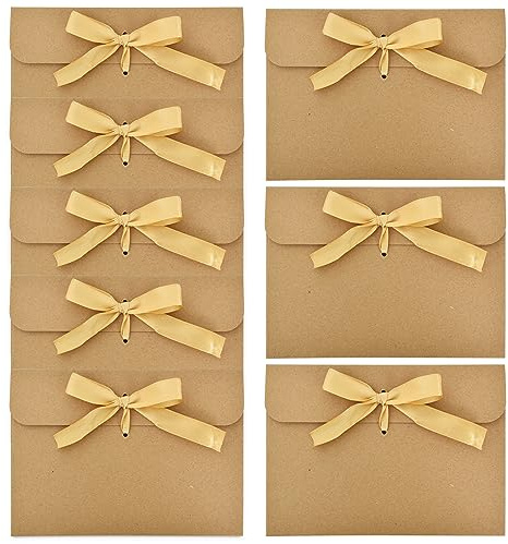 50 Pezzi Buste in Carta Kraft, Busta con Nastro, DIY Buste per Buoni Regalo in Stile Vintage, per Inviti Fatti a Mano, Cartoline, Biglietti di Auguri, Matrimonio, Compleanno (Dorato Nastro)