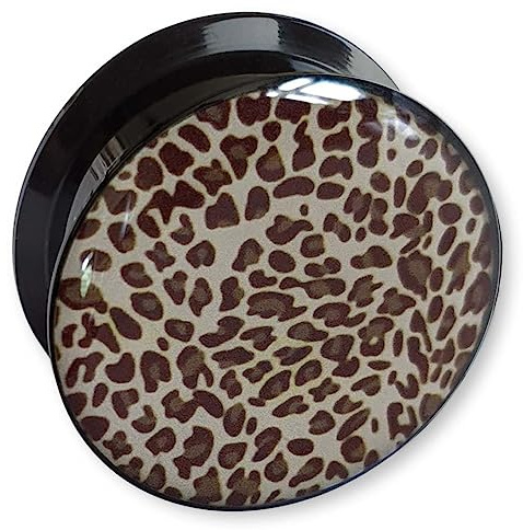 viva-adorno 1 Stück Flesh Plug Tunnel Acryl Schraubverschluss Leopard Animal Print 4-24mm Z554