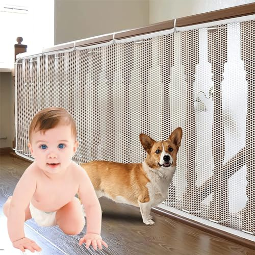 Treppen Schutznetz Kinder, Geländer Sicherheitsnetz, Treppenschutznetz für Kinder, Safety Net, Treppe Geländer Zaun Mesh, Sicherheitsnetz für Balkon, für Babys und Haustiere, Weiß(3m x 79cm)