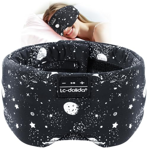 LC-dolida Masque de Sommeil avec écouteurs Bluetooth V5.4, Masque de Nuit Sans Fil peut Jouer 15 Heures Casque de Sommeil Bluetooth pour les Voyages,la Sieste, le Travail Posté