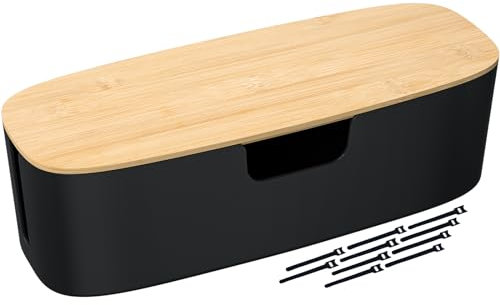 Große Kabelmanagement-Box – Kabelorganisierungsbox mit Bambusdeckel für sicheres Zuhause und Büro, Kabelversteck für Steckdosenleiste unter dem Schreibtisch, Abdeckung von TV-Kabeln, kinder- und