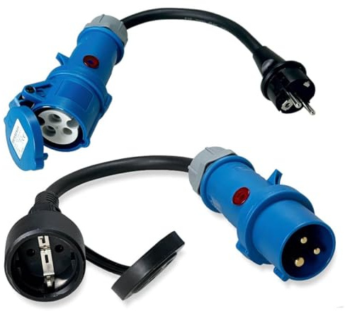 IntuiFlex 2er CEE Camping Adapter Strom Set - Spannungsanzeige CEE Powerlight - H07RN-F 3G2,5, 16A, 230V - Qualitätskabel Made in Germany - Landstrom für Wohnmobil, Caravan u. Boot - Signalleuchte