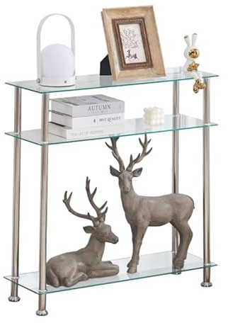 Glass Console Table, Slim Hallway Table with Storage, Slim Sofa Table for Small Spaces, Living Room (Small：25D x 75W x 76H centimetres)