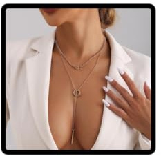 Jascatin Collar de doble estrangulamiento collar colgante en forma de tira larga collar elegante joyas de mujer y niña (Oro)