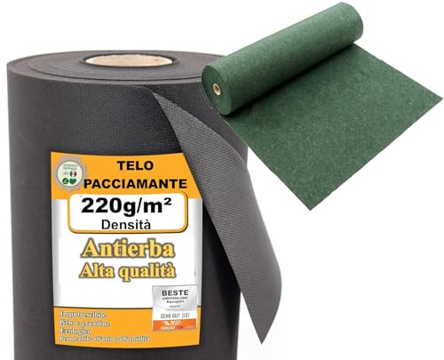 Generico Telo Pacciamatura Contro Le Erbe Infestanti 220g/m² - Resistente allo Strappo e Permeabile all'Acqua - Elevata Resistenza UV - Telo per Orto (10m² (10m x 1m), Muschio)