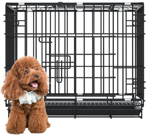 RUYICZB Hundekäfig Hundetransportbox Klappbar Hundebox Für Zuhause Gitterbox Hund Hundegitterbox Mit 2 Türen Und Tablett Hundetransportkäfig Tiertransportbox,Schwarz,13.8 Lx9.8 Wx13 H