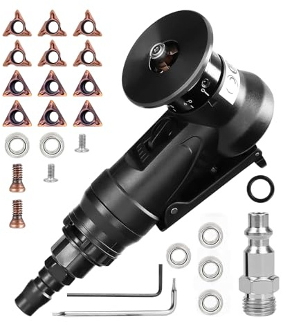 Mini Chamfering Machine, Handheld Mini Air Chamfer Tool Portable 45 Degree 6 R/C Angle Blades Chamfering & Deburring 2-in-1 Arc Edge Beveler for Metal Ultra Light Pneumatic Chamfering Tool