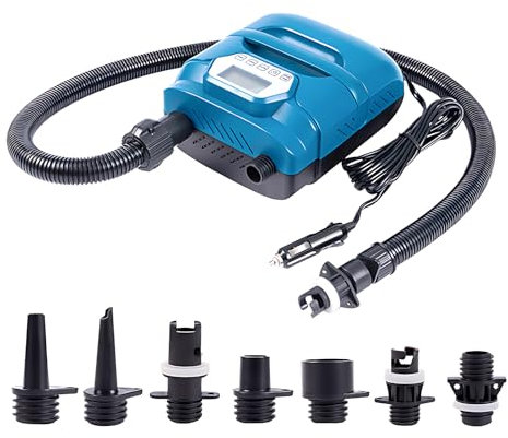 Ailgely 20 PSI Hochdruck-SUP-Pumpe, Elektrische Luftpumpe Doppelmotor, 150 W 12 V DC Schlauchboot Pumpe mit LED-Anzeige un 7 Düsen, für Paddelboards, Surfkite, Kajak und Schlauchboot