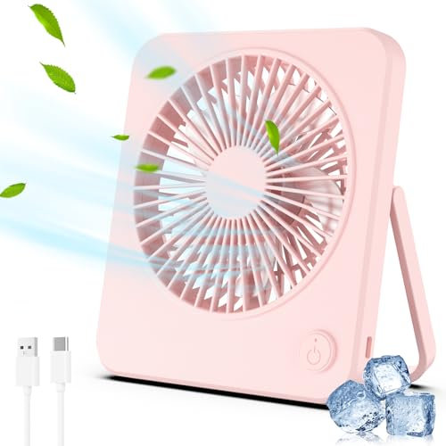 Hianjoo Mini Desk Fan, Personal USB Powered 【No Battery】 Portable Desktop Table Mini Cooling Fans 3 Speeds Angle Adjustable Quiet Strong Wind Small Travel Fan for Home Bedroom Office Car(Pink)