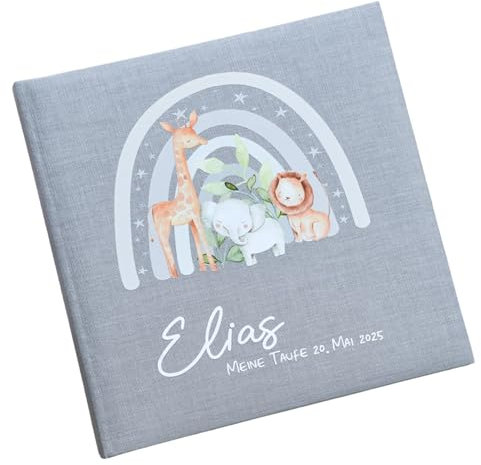 Fotoalbum zur Taufe | Regenbogen | personalisiertes Fotobuch aus Leinen Babygeschenk | Geschenk zur Geburt | Dekoration | Fotogeschenk Baby