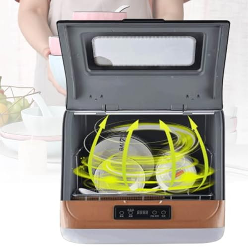 MhWrughts Lavavajillas portátil de sobremesa, 3 programas de Lavado, pulverizador Giratorio de 360°, lavavajillas automático para casa, Dormitorio, apartamento, Autocaravana,Gold