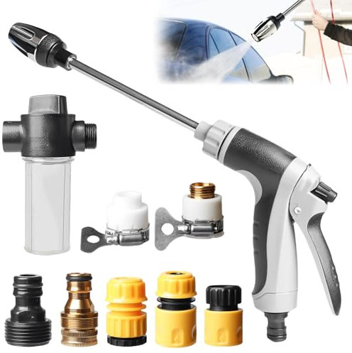 Pistola ad acqua ad alta pressione, doccetta da giardino, in ottone, da giardino ad alta pressione, in metallo, pistola ad acqua ad alta pressione galvanizzata per irrigazione del giardino, pulizia di