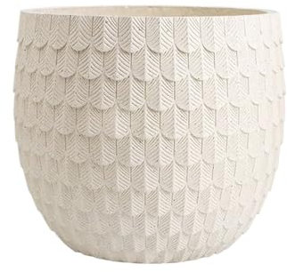 Macetas para Plantas Maceta con patrón de talla de plumas beige, macetas redondas de arcilla de magnesio con vientre grande, for flores de interior y exterior y contenedor de plantas verdes Maceteros