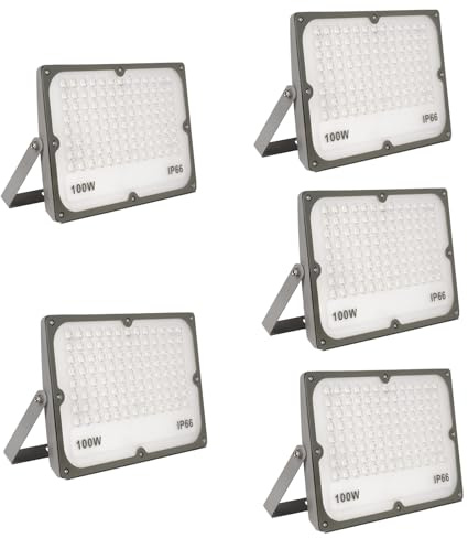 JBdusn 100W LED Flodljus Utomhus, 5pcs 6500K LED-strålkastare utomhus säkerhetslampor, IP66 Vattentät Superljus LED Utomhusbelysning Path Lighting Strålkastare för Trädgård Uteplats Garage