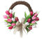 Artificial Tulip Wreath Diameter 40 cm, Half Covered Spring/summer Door Wreath, Artificial Flower Wreath, Artificial Rattan Wreath, Hanging Holiday Decoration with Green Leaves and Burlap Bow, Pink