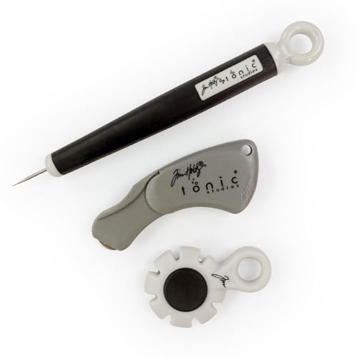 Tim Holtz - Paquete de herramientas para manualidades | Mini perforador giratorio, púa retráctil y cortador de hilos/separador de papel