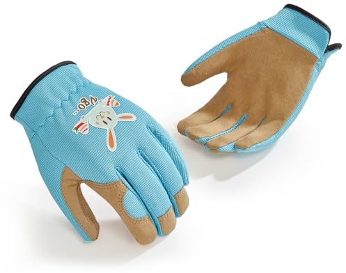 Vgo... Guantes de Jardinería para Niños (3-9 Años), Guantes de Seguridad para Actividades al Aire Libre (KID-SL7362, Azul, XS, 1 par)