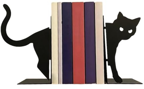 Katzen-Buchstützen Für Regale | 1 Paar Niedliche Buchstützen Für Schwere Bücher - Kreative Schwarze Metall-Wohnzimmerdekoration In Niedlicher Katzenform