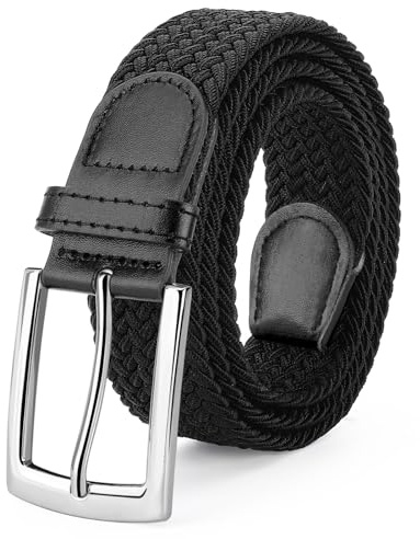 SUOSDEY Elastischer geflochtener Gürtel für Herren, Stretch Gewebter Gürtel für Golf lässige Jeans Shorts 33mm Breite schwarz