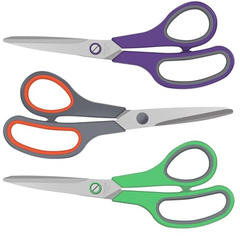Scheren aus Edelstahl | 3 Stück, 20.2CM Haushaltsschere, Küchenschere, Stoffschere, Extra Scharfe Klinge, Rostfrei, Robuster Kunststoffgriff, Stabile und scharfe Klingen