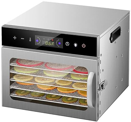 Deshidratador de Alimentos de 30 a 90 °C, 12 bandejas de Acero Inoxidable para Frutas, Verduras, Carne, Pescado, 6 Capas.