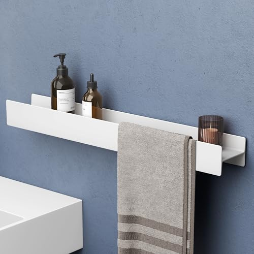 doporro Duschablage ohne Bohren Weiß, Badezimmer Organizer 80cm | Duschregal ohne Bohren oder zum Bohren, Badregal Hängend aus Aluminium, Badablage Shampoo Halterung für Dusche Bad, Reglo-03