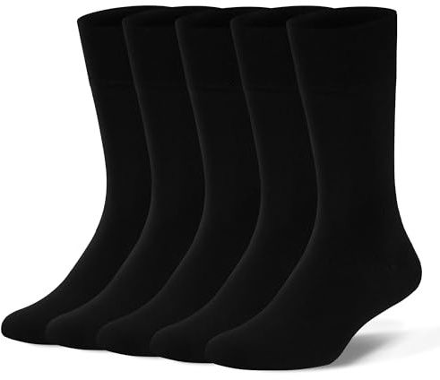 Sockswift 5 Pairs Diabetic Socks for Men,Viscose from Bamboo Non Binding Top Crew Dress Socks for Edema,Sensitive Feet