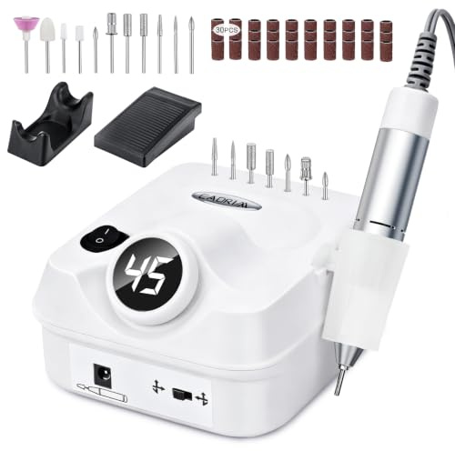 Cadrim Nagelfräs, 45 000 varv/min nagelfräs för gelnaglar, elektrisk nagelfil manikyrset, professionell nagelvård för gelnaglar och akrylnaglar (vit)