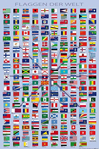 1art1 Flaggen Der Welt Poster Ländernamen Und Hauptstädte, In Deutsch Plakat | Bild 91x61 cm