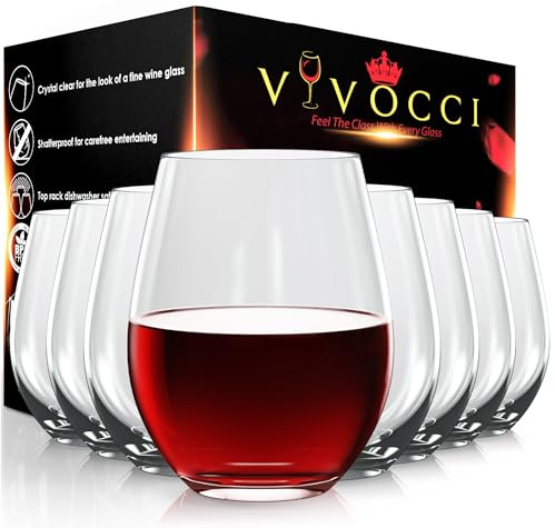 Vivocci Unbreakable Plastic Stemless Outdoor Wine Glasses 20 oz | Tritan Heavy Base | Shatterproof Glassware | Ideal For Cocktails & Scotch | Perfect For Homes & Bars | Dishwasher Safe | Buy 8 Pay 6
