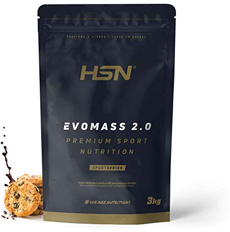 Batido de Carbohidratos y Proteínas Vegetariano de HSN Evomass 2.0 | Sabor Chocolate Galletas 3 Kg = 30 Tomas por Envase | Con Harina de Avena + Whey Protein + Aceite MCT | No-GMO, Sin Gluten