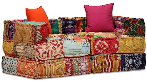vidaXL Pouf 2-Sitzer Modular Patchwork Stoff Sitzpouf Sofa Sessel Lounge