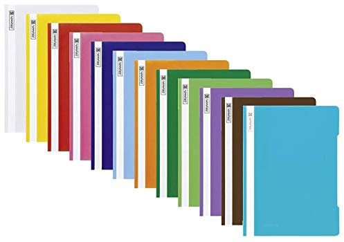 12 Brunnen Schnellhefter A4 farbig sortiert PP-Folie glasklares Deckblatt (12 Farben)