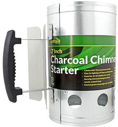 Charcoal Chimney Grill Barbecue BBQ Charcoal Briquettes Charcoal Quick Starter Galvanised Steel Camping Barbecue Lighting Kit with Heat Shield Safety Handle and Thermoplastic Handle (17)