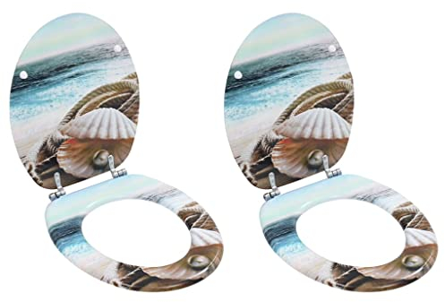 vidaXL 2x Toilettensitz mit Deckel Muschel-Design WC Sitz Brille Toilettendeckel Klodeckel Klobrille Toilettenbrille Klositz Badezimmer MDF