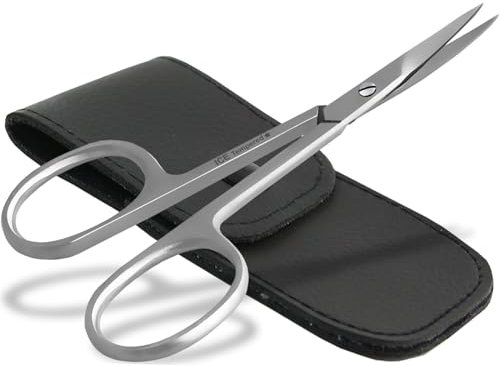 Nagelhautschere Hautschere 9,5 cm mit leicht gebogener Schnittfläche aus Rostfreim Edelstahl mit Aufbewahrungsetui