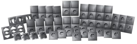 MC POWER - FLAIR - Wand Steckdosen und Schalter Set | Einfamilienhaus | 95-teilig | Anthrazit Matt | Lichtschalter Steckdosen Rahmen | Modernes Design